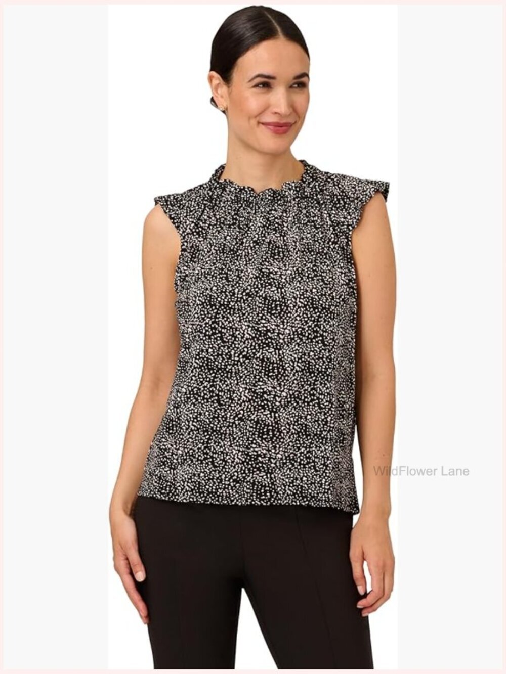 Trapeze Silhouette Ruffle Mock Neck Sleeveless Tank Blouse